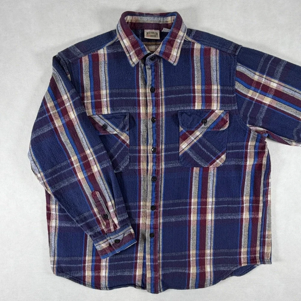 Vintage Five Brothers Heavy Flannel Shirt Long Sleeve Mens XL Blue Red Plaid